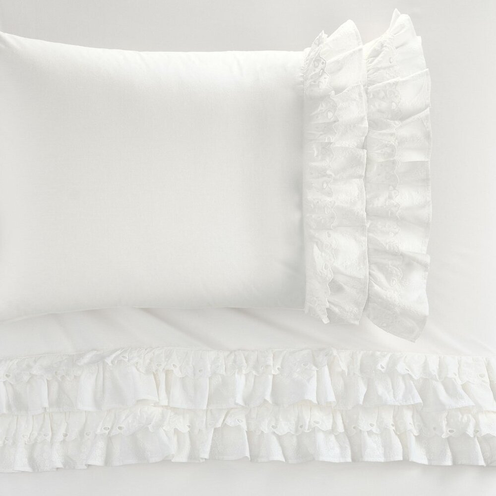 LoveShackFancy x Pottery Barn Bow Ruffle Trim Twin / XL Sheet Set Ivory NWT